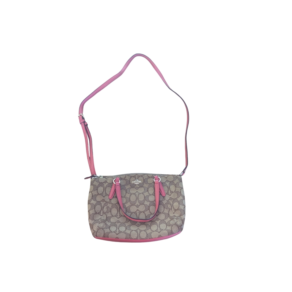 Coach F57830 Mini Kelsey Satchel Outline Signature Crossbody Pink Khaki Y2K